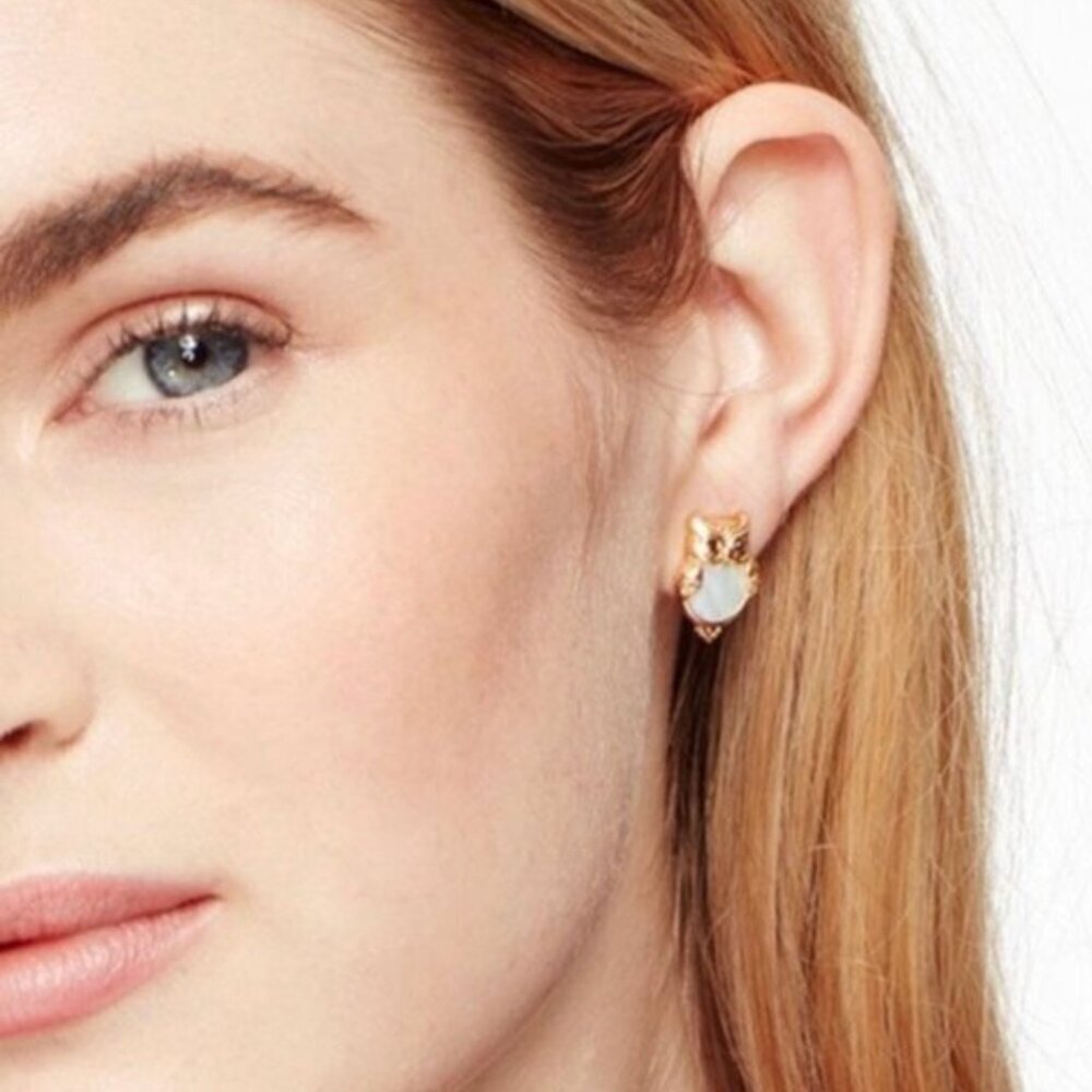 Kate Spade Into the Woods Pearl Owl Stud Pair of Earrings Mother of Pearl Gold